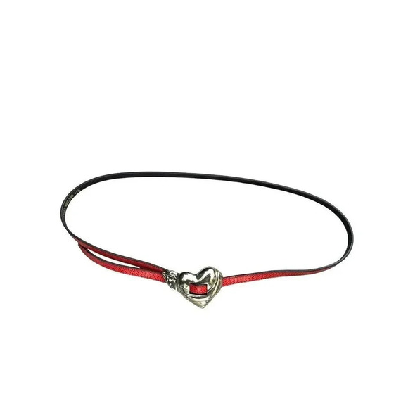 VINTAGE JEFF DEEGAN silver heart buckle red lizard womens belt One size fits all - Picture 2 of 8